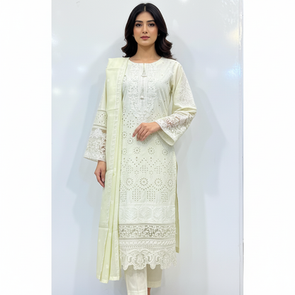 💚 Ivory Charm Embroidered 3-Piece Lawn Suit